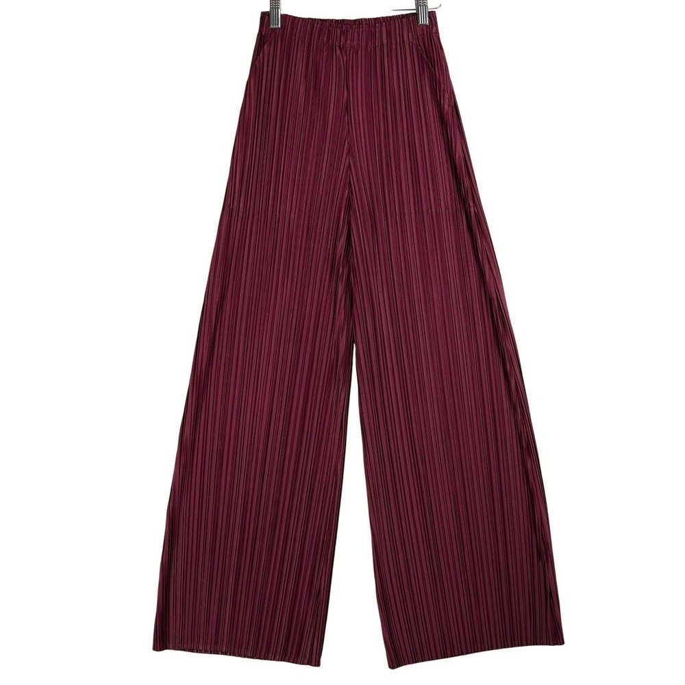 Ruti Relaxed Pleated Pants Aubergine Purple Wide Leg Plisse New XS/S